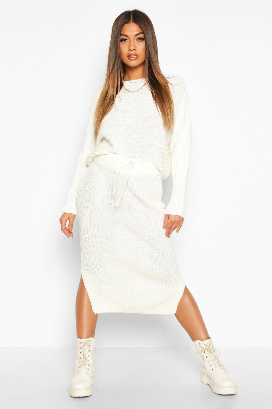 Cream Knitted Oversized Sweater & Midi Skirt Two-Piece image number 1