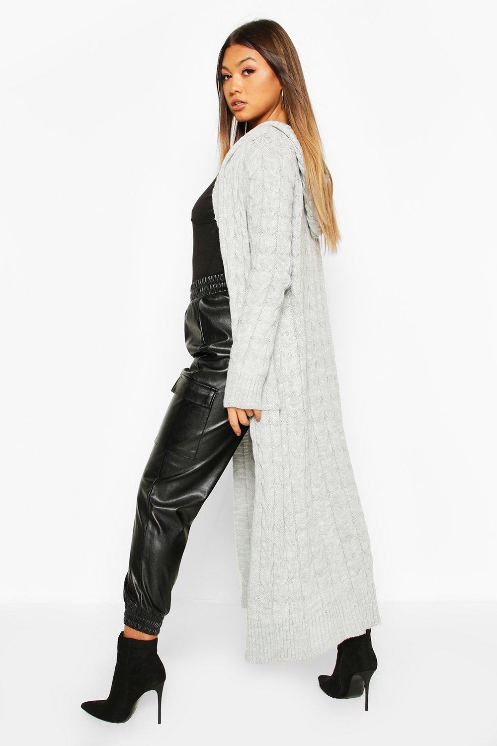 Cable Knit Hooded Maxi Cardigan