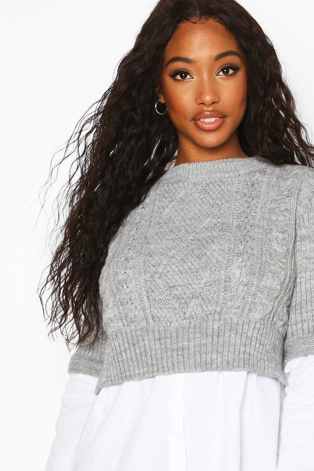 Cable Knit 2 In 1 Jumper Shirt boohoo