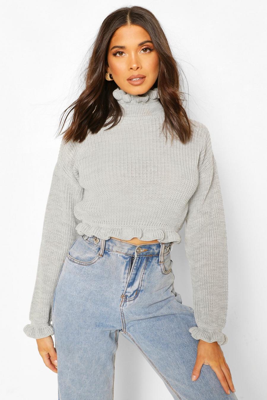Ruffle Cropped Knitted Jumper image number 1