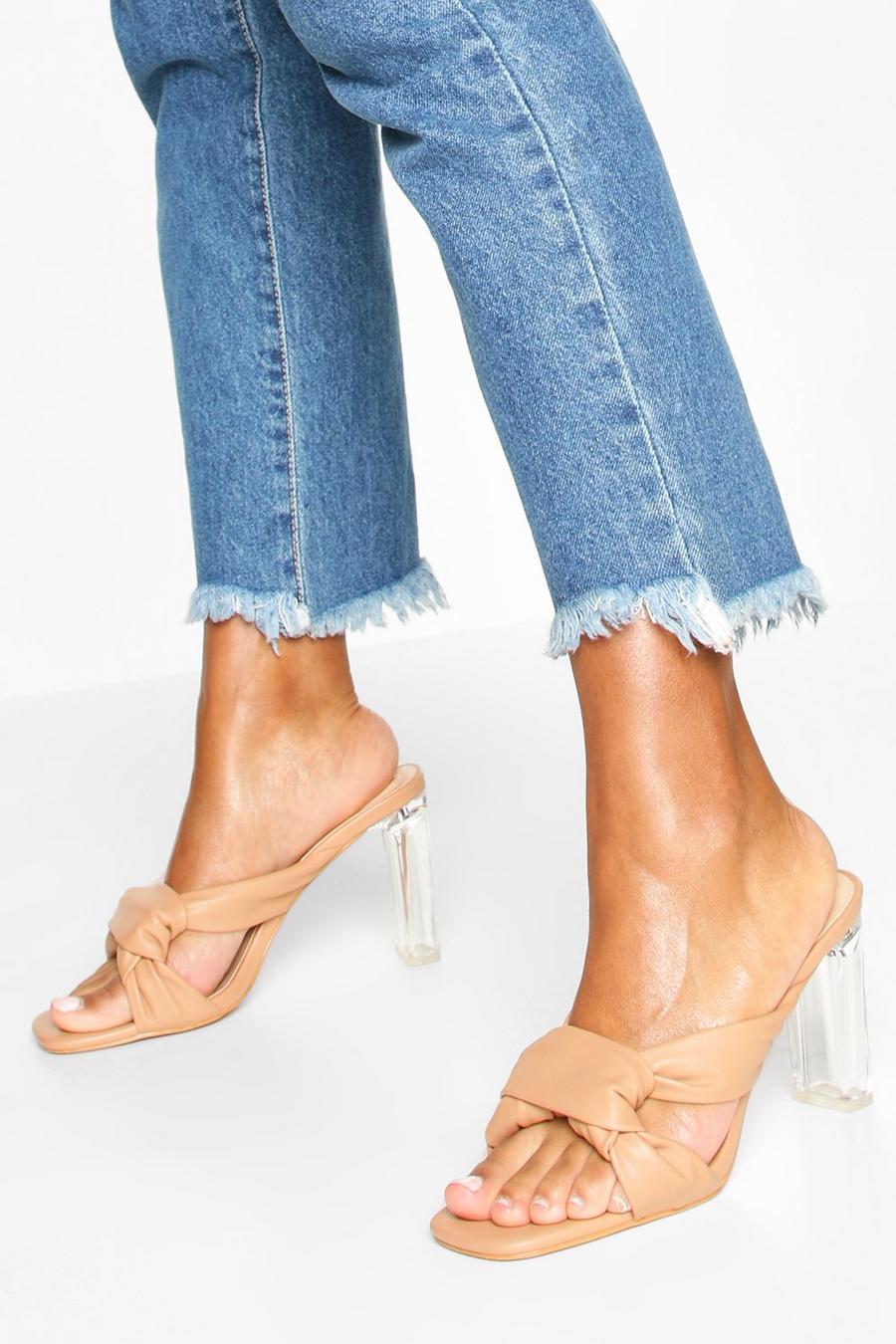 Beige Knot Front Clear Heel Mules image number 1