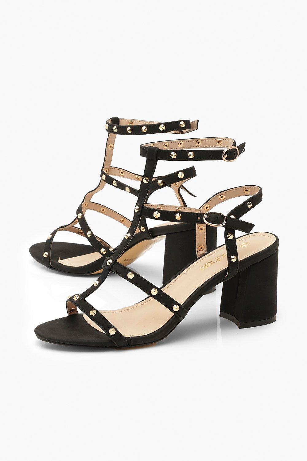 Black caged sandals mid heel best sale