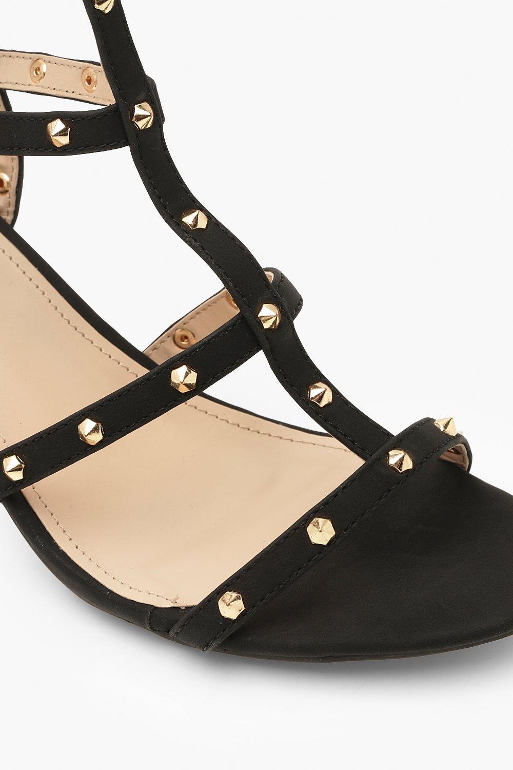 Black studded sandals block heel best sale