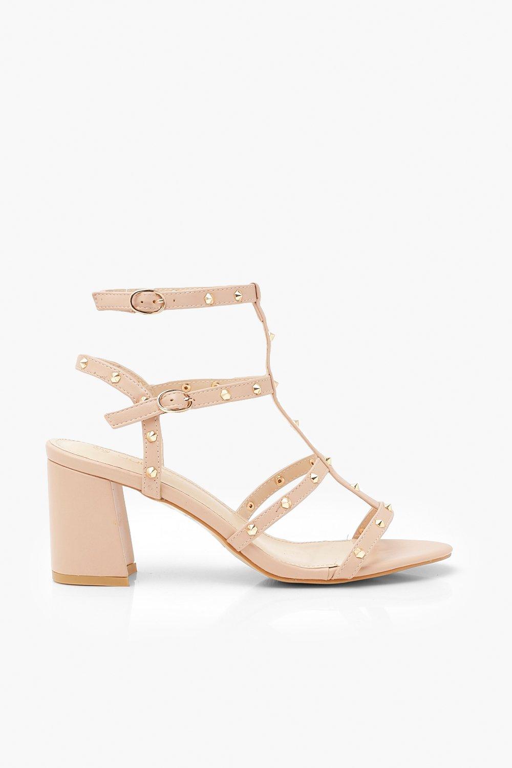 nude studded block heels
