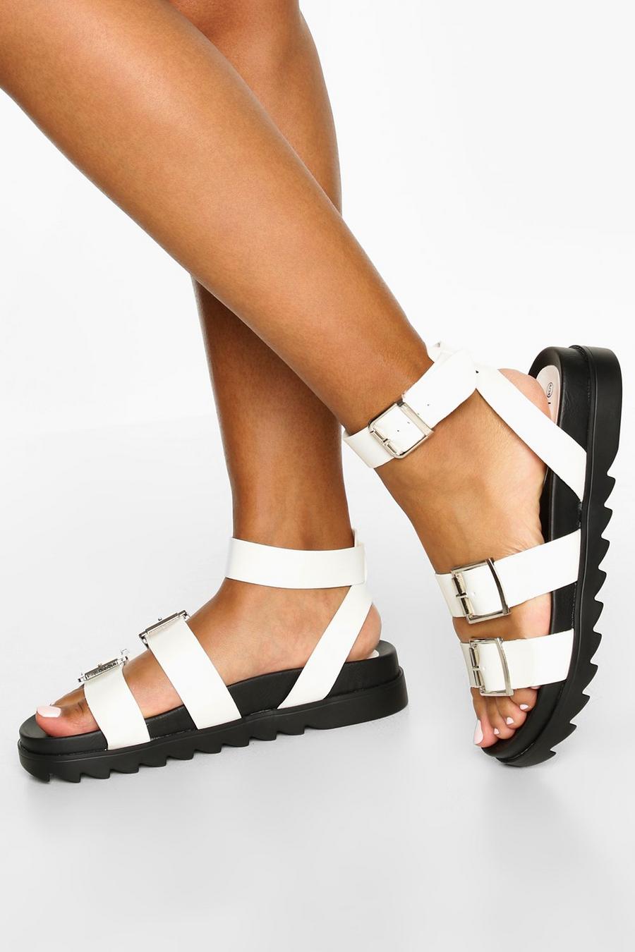 White Multi Strap Foot Bed Sandals image number 1