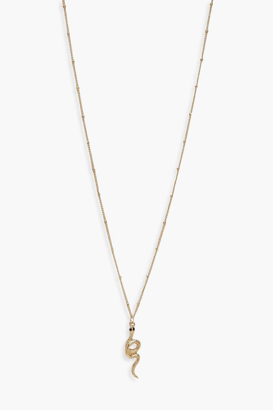 Gold metallic Diamante Snake Pendant Necklace image number 1
