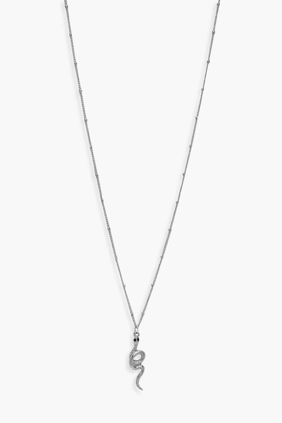 Silver Diamante Snake Pendant Necklace