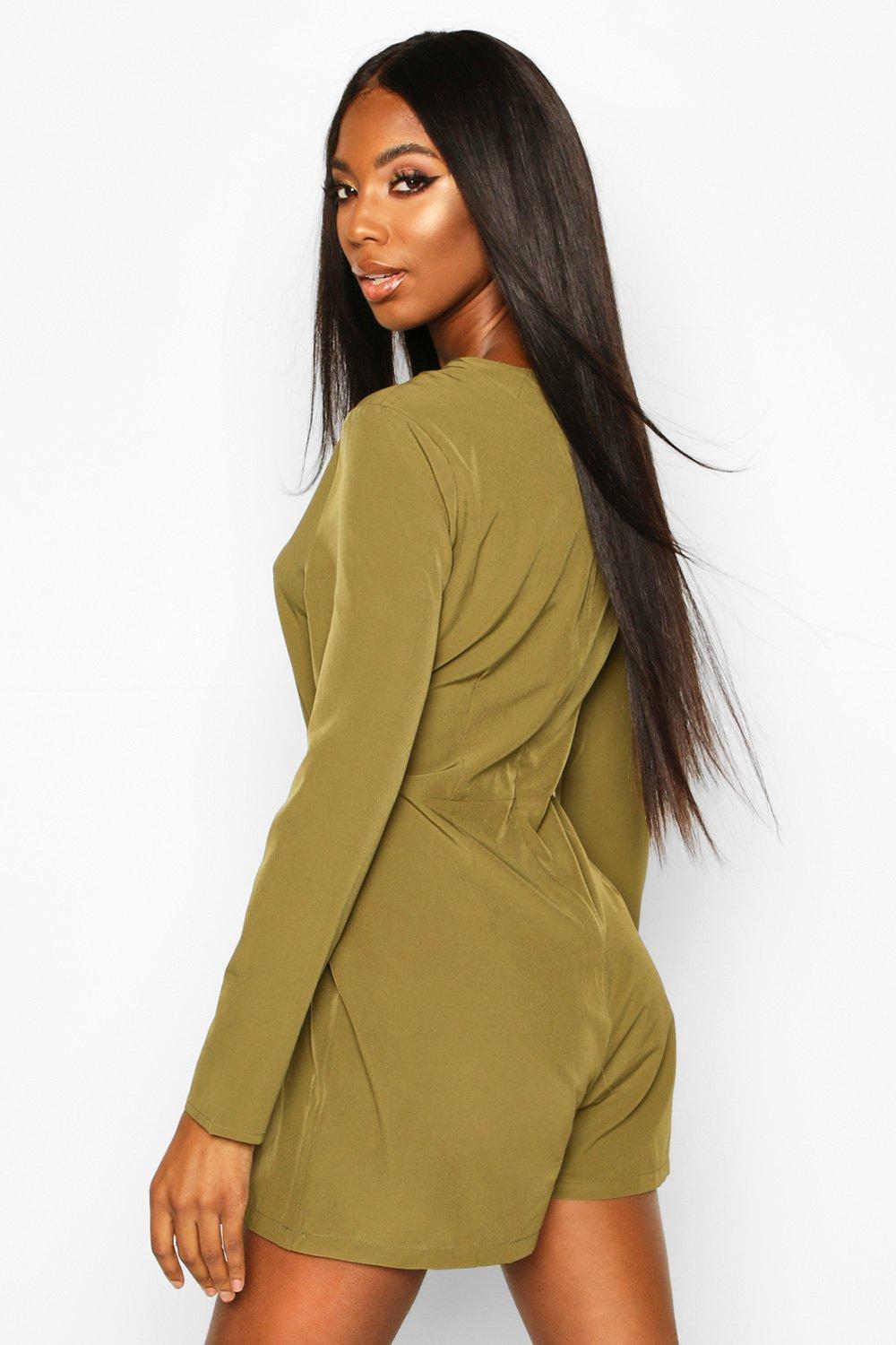 Green long sleeve playsuit hot sale