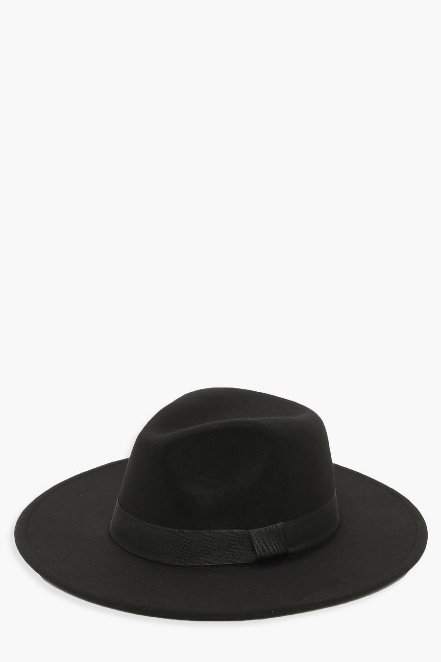 שחור nero כובע פדורה עם עיטור סרט