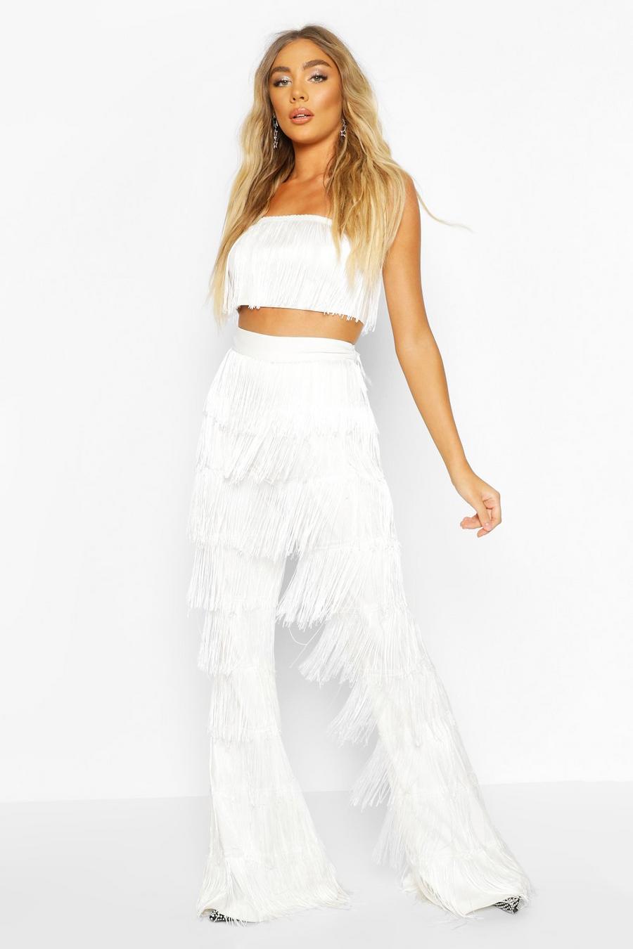 White All Over Tassel Flared Pants image number 1