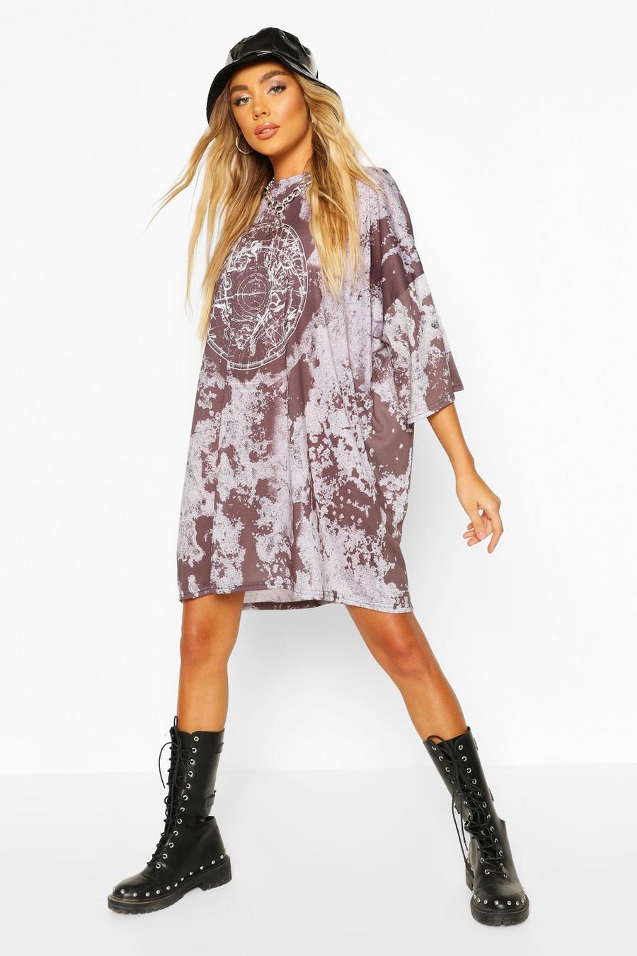 Recycled Graphic Acid Wash T-Shirt Dress image number 1