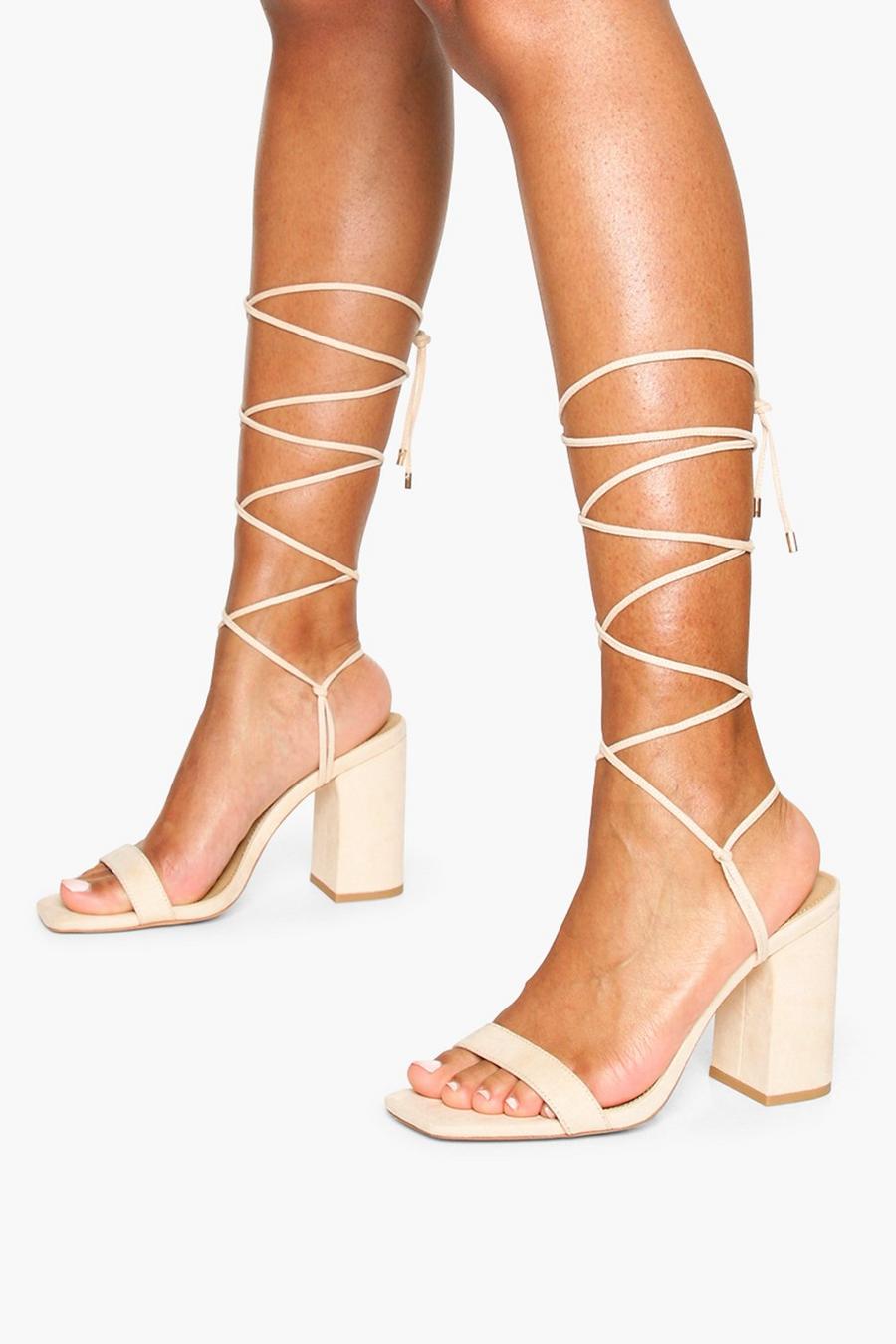 Nude color carne Tie Up Block Heel Sandals image number 1