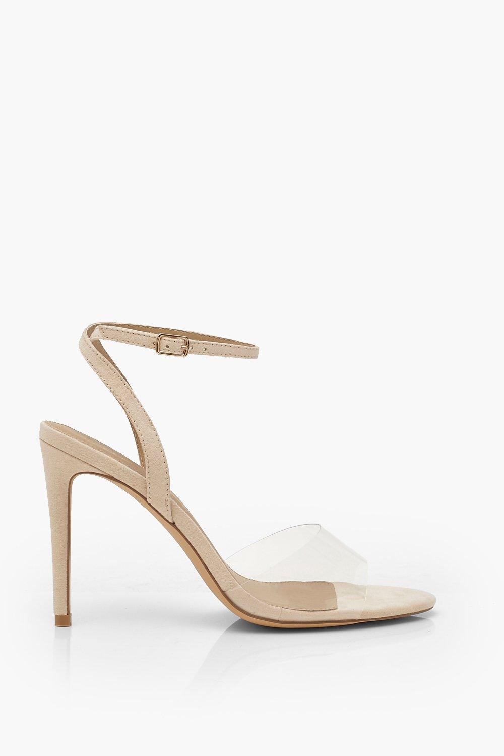 boohoo barely there block heel sandals in clear