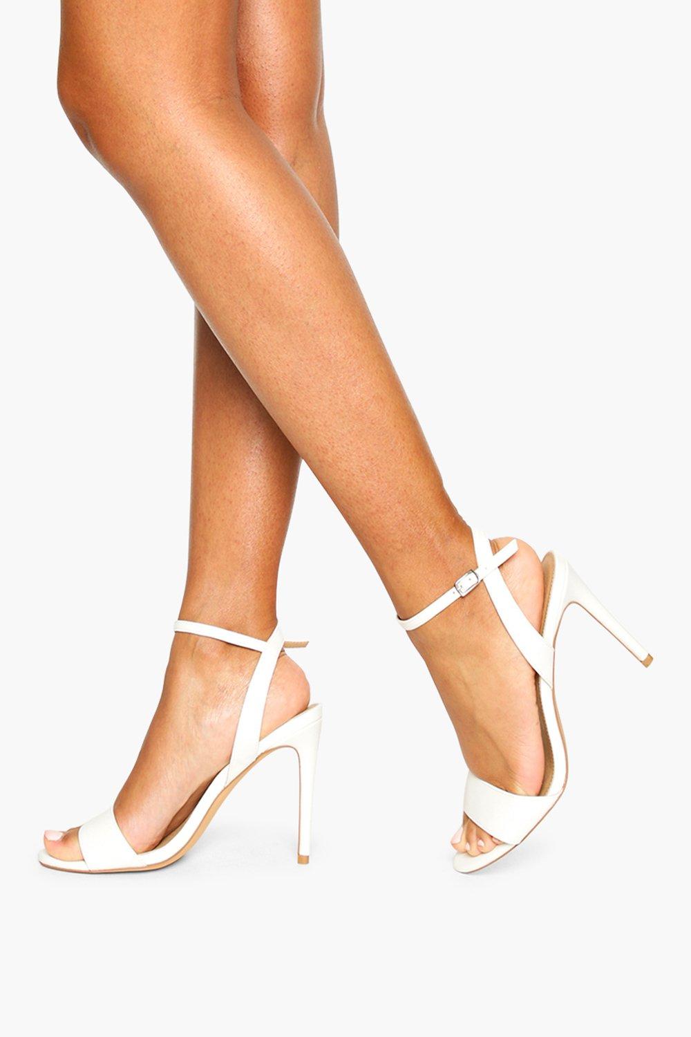 white barely there heels