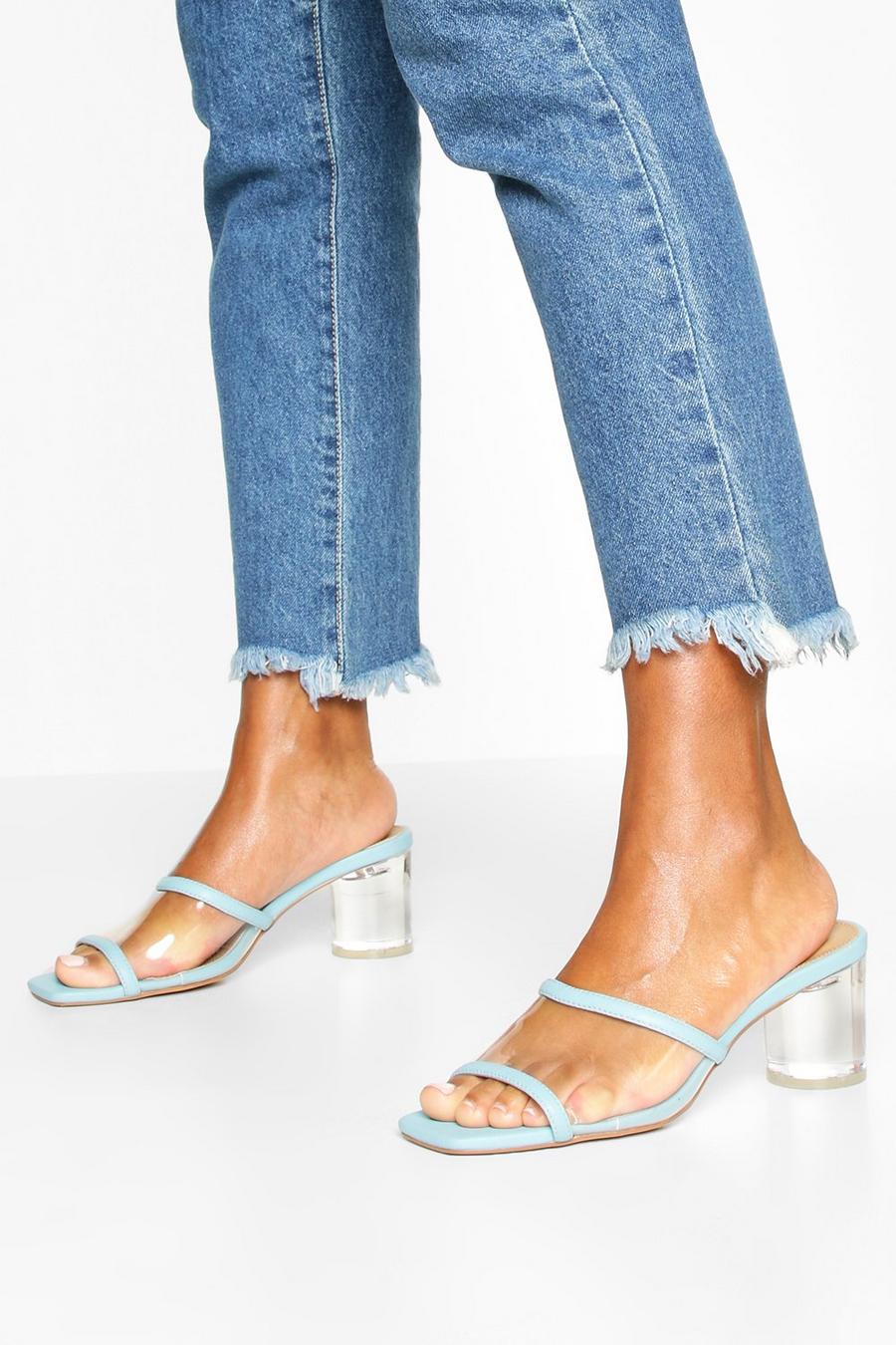 Blue Clear Panel Square Toe Mules image number 1