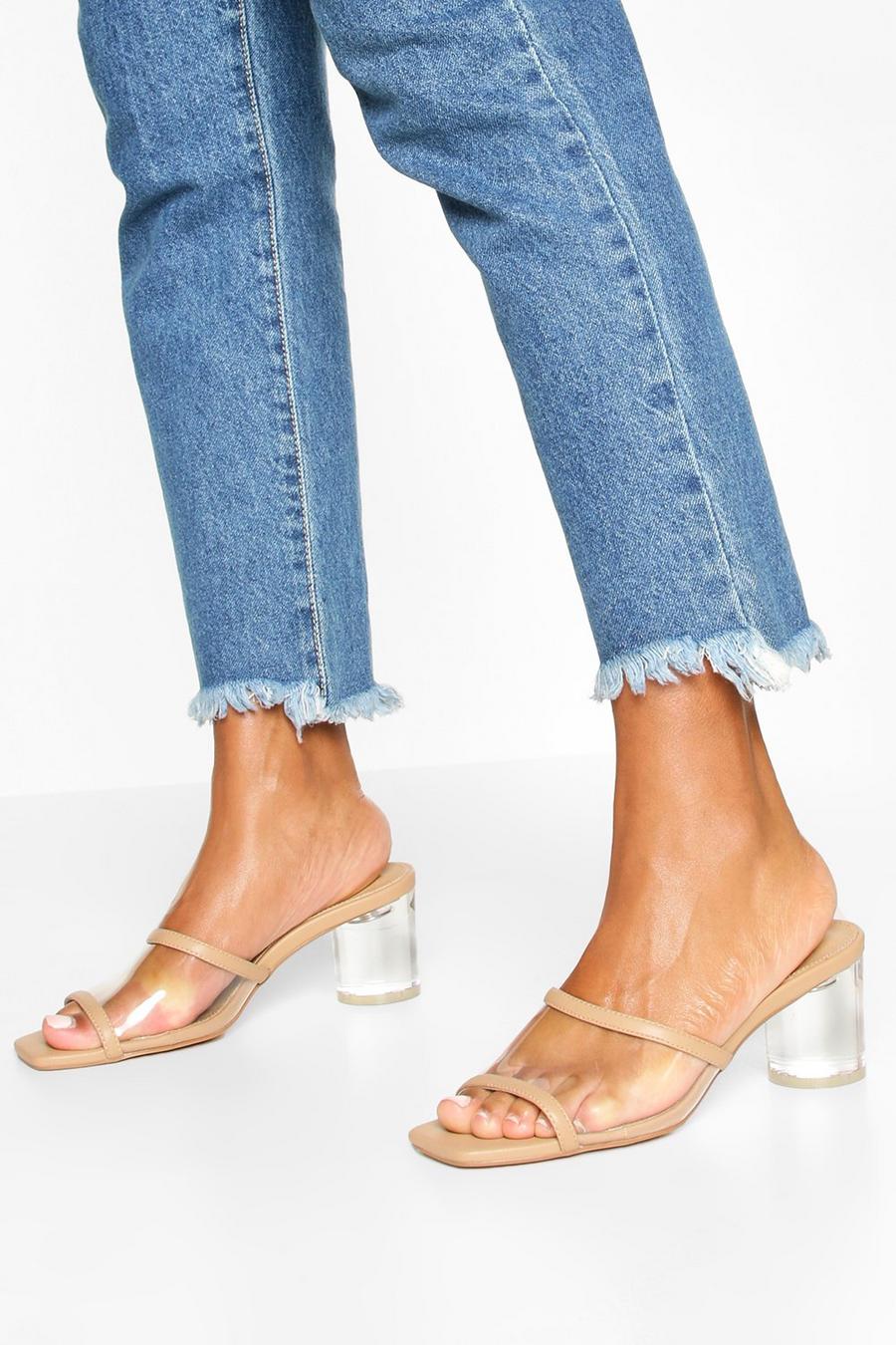 Nude Clear Panel Square Toe Mules image number 1