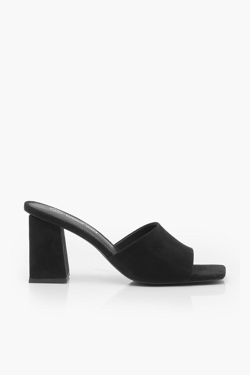 Extreme Square Toe Block Heel Mules