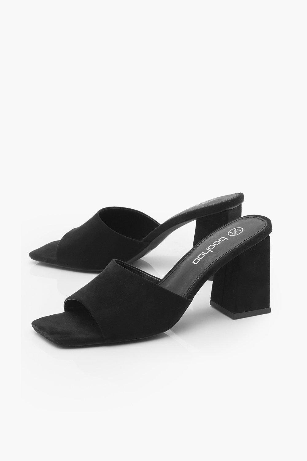 Extreme Square Toe Block Heel Mules