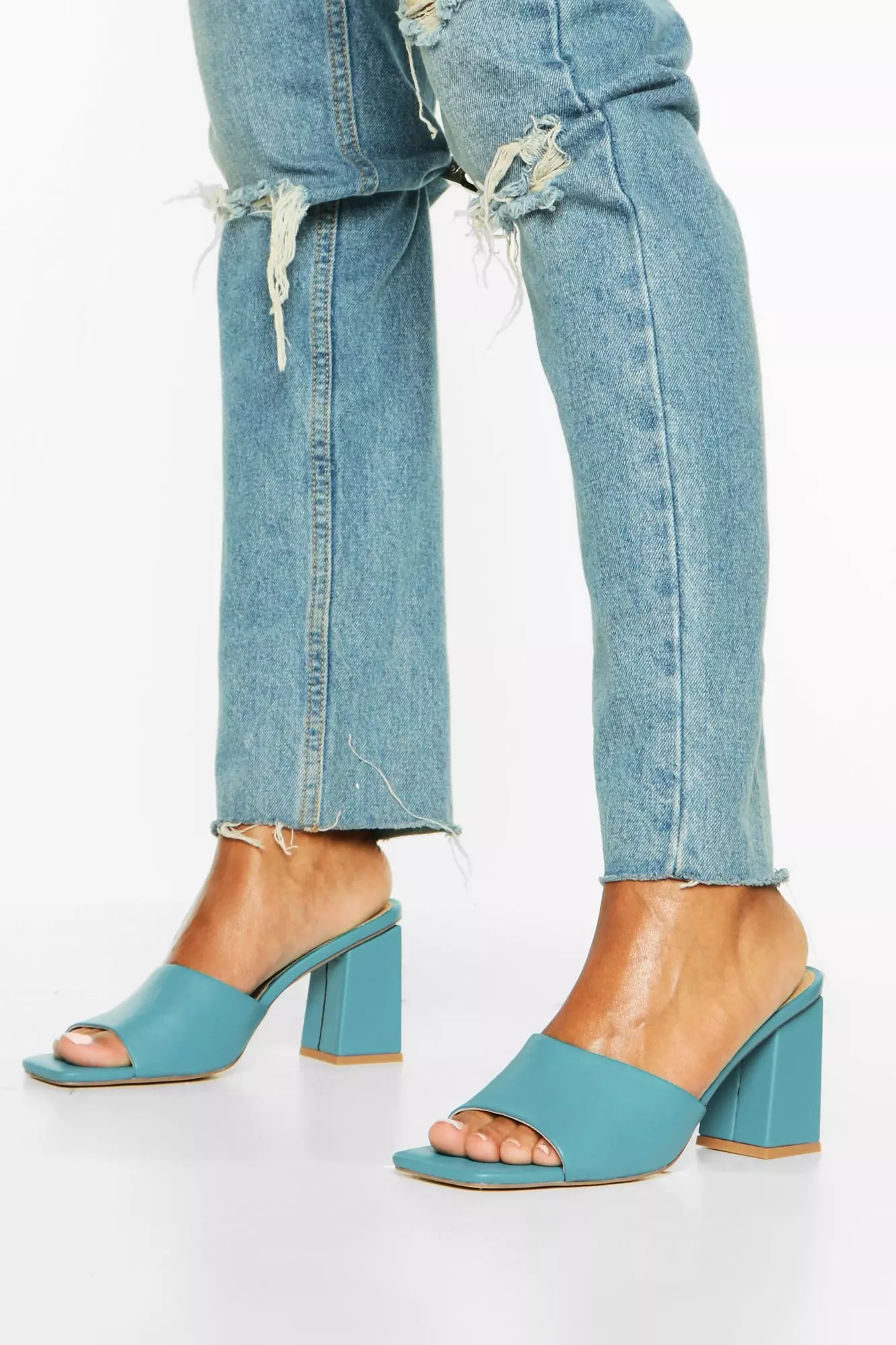 Blue high heel clearance mules