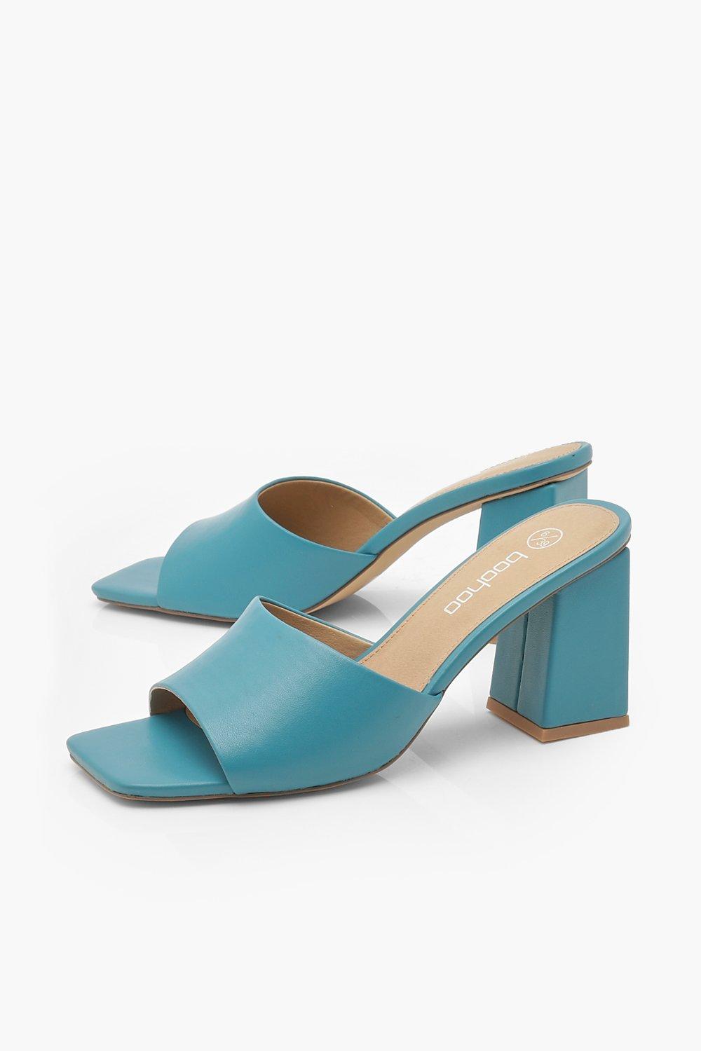 blue high heel mules