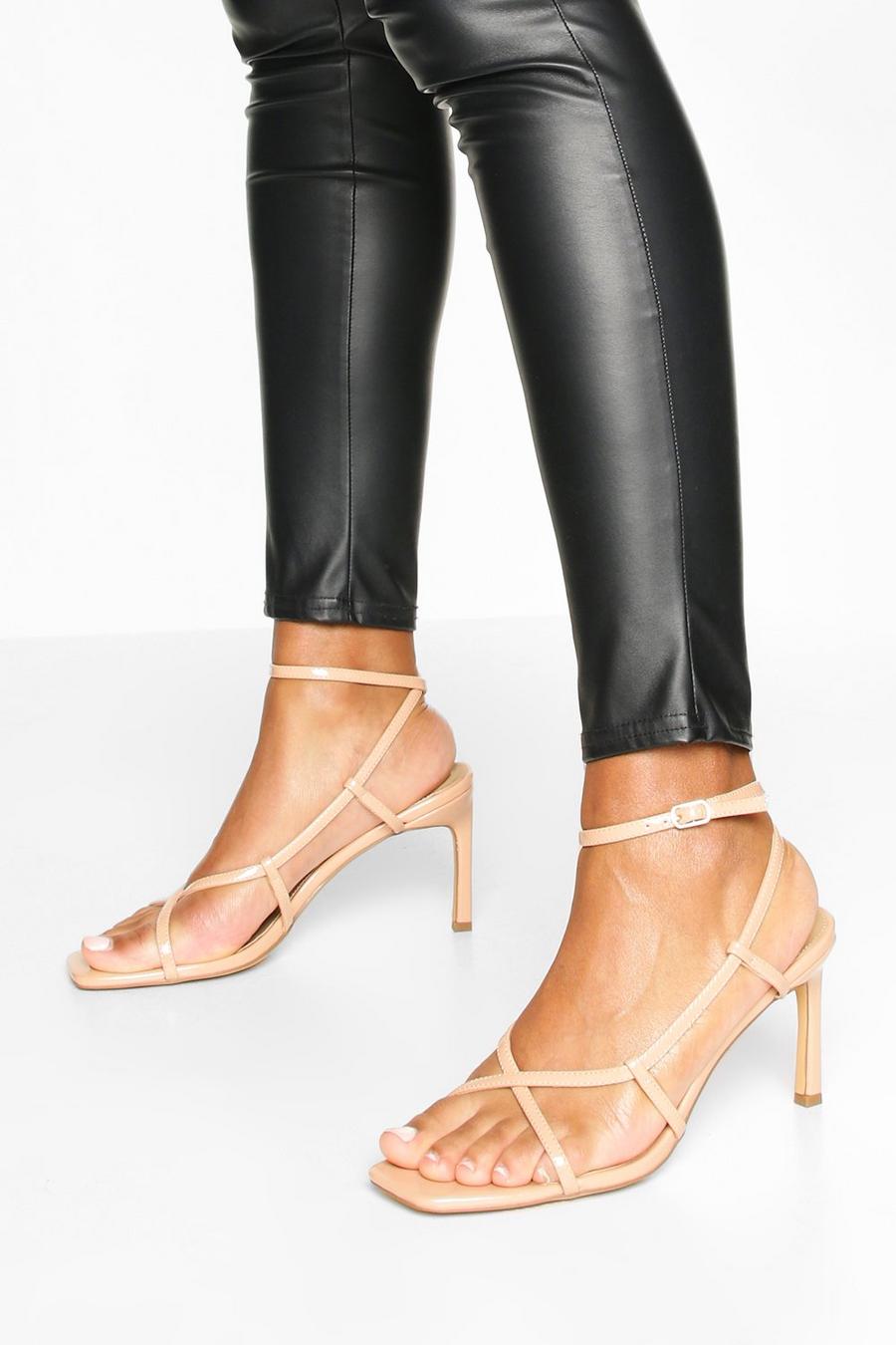 Nude Strappy Square Toe Heel Sandals image number 1