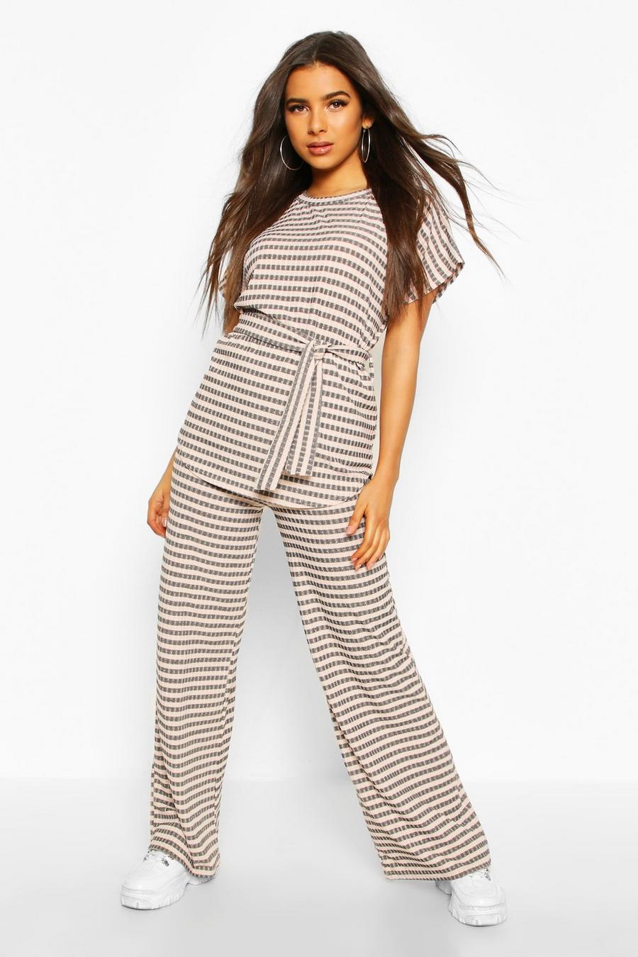 Stripe Rib Belted Wide Leg Two-Piece image number 1