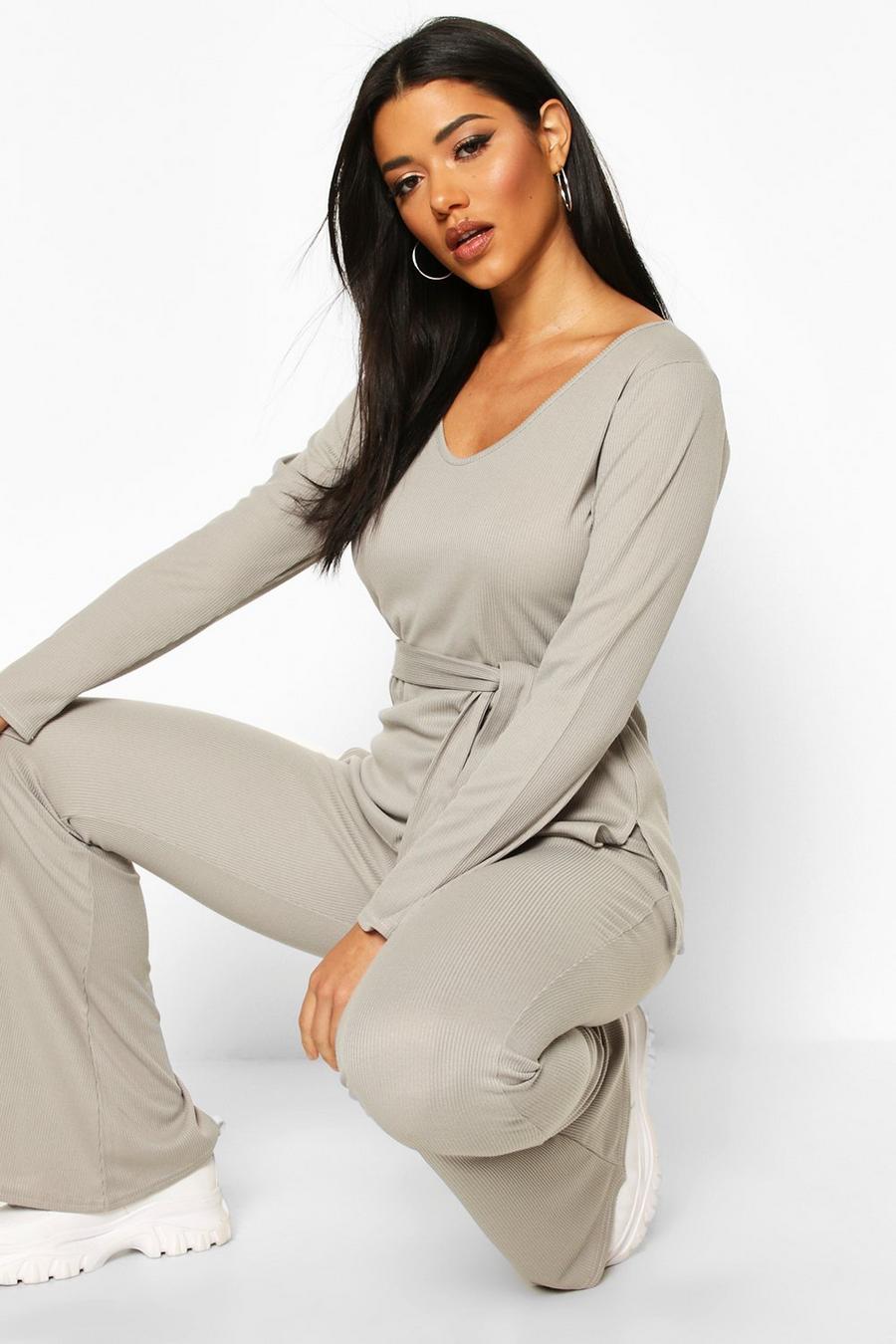 Rib V-Neck Tie Twist Top And Wide Leg Two-Piece Set image number 1