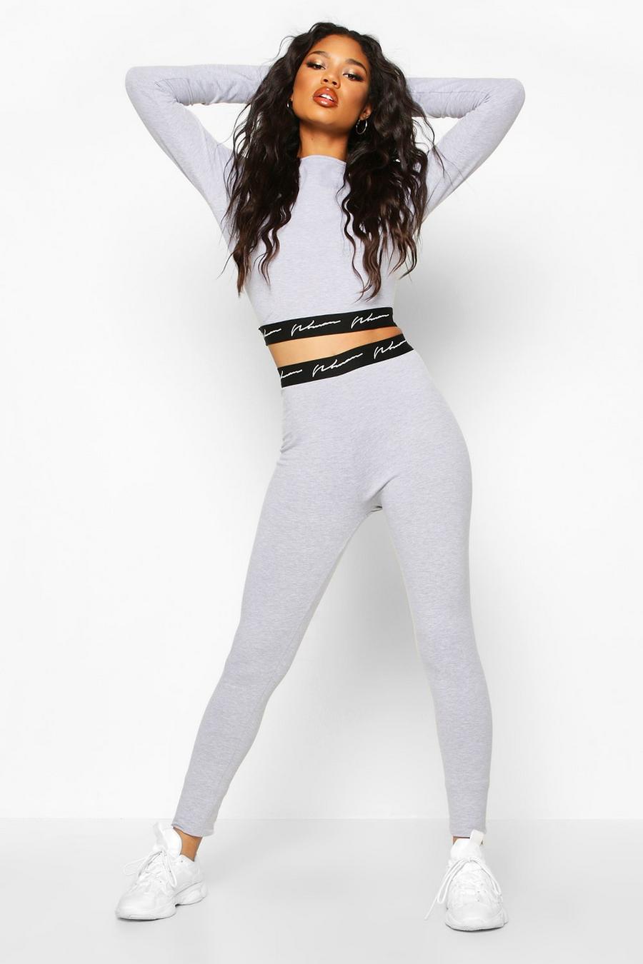 Grey Fit Woman Tape Long Sleeve Jersey Knit Sports Set image number 1
