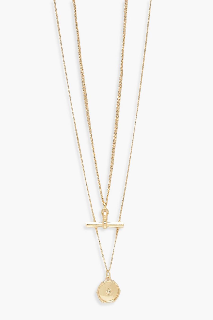 Gold T-Bar Double Layer Necklace image number 1