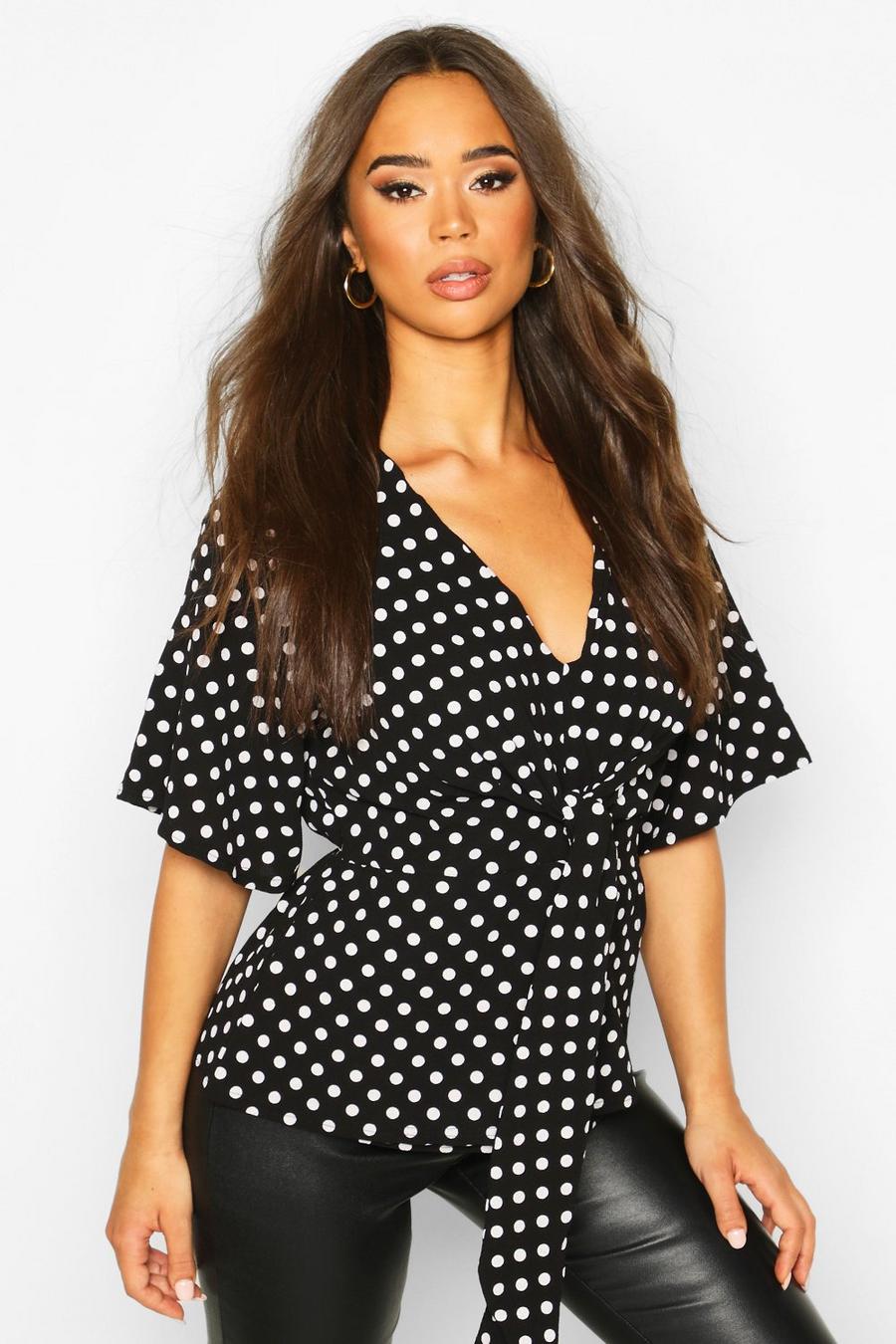 Knot Front Woven Polka Dot Blouse image number 1