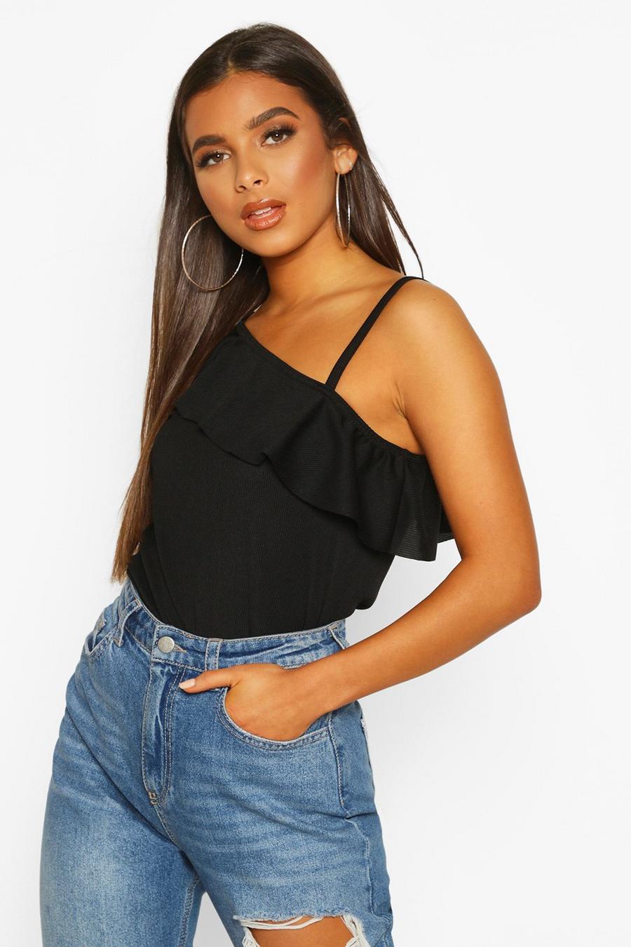Rib One Shoulder Ruffle Top image number 1