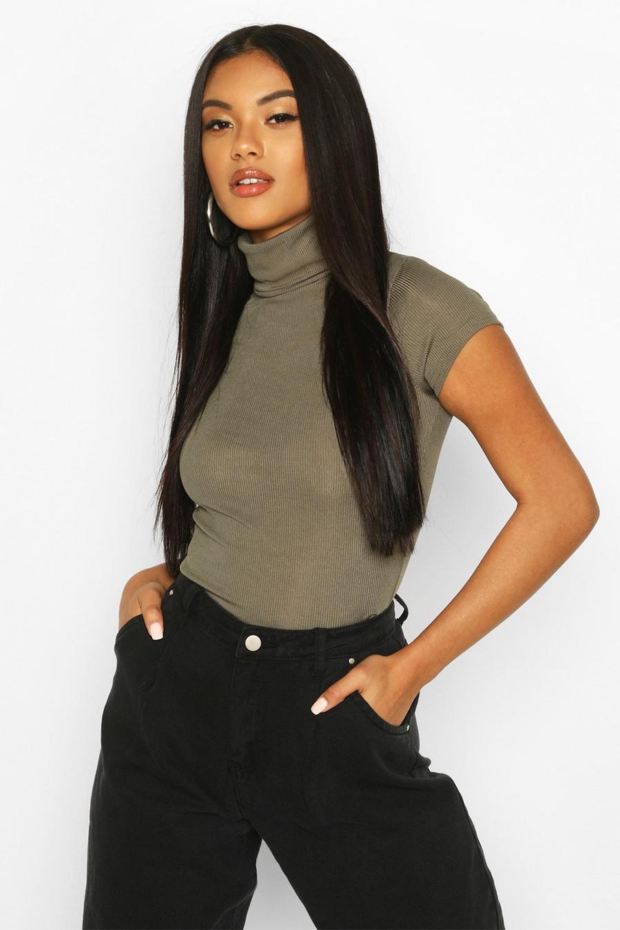 Ribbed Turtle Neck Cap Sleeve Top image number 1