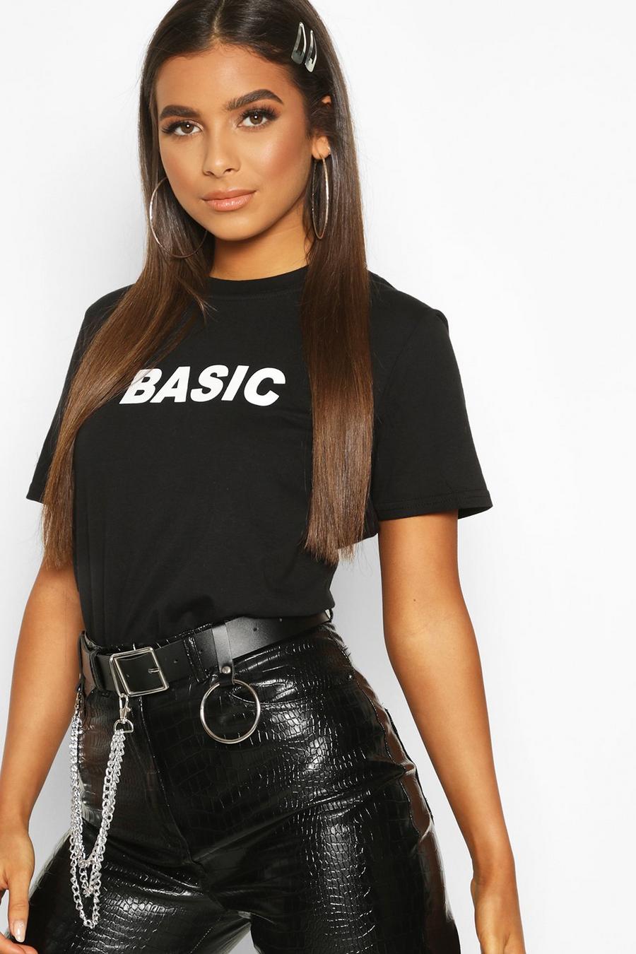 Black Basic Slogan T-Shirt image number 1