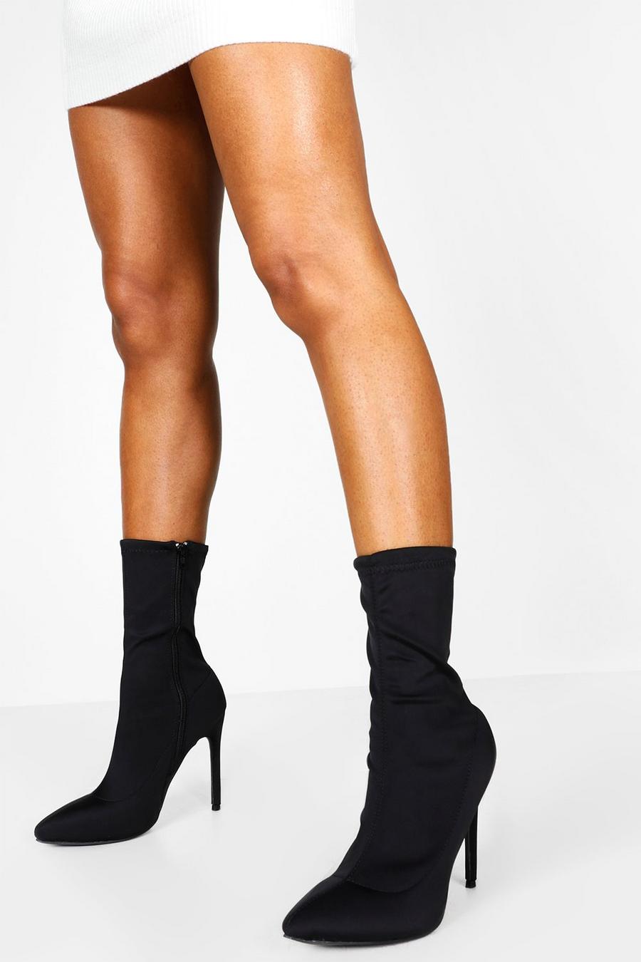 Black Pointed Toe Stiletto Heel Sock Boots image number 1