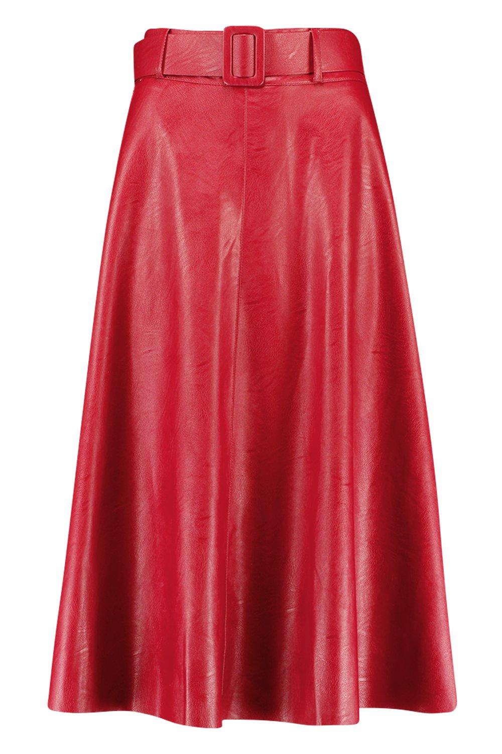 Red leather skater store skirt