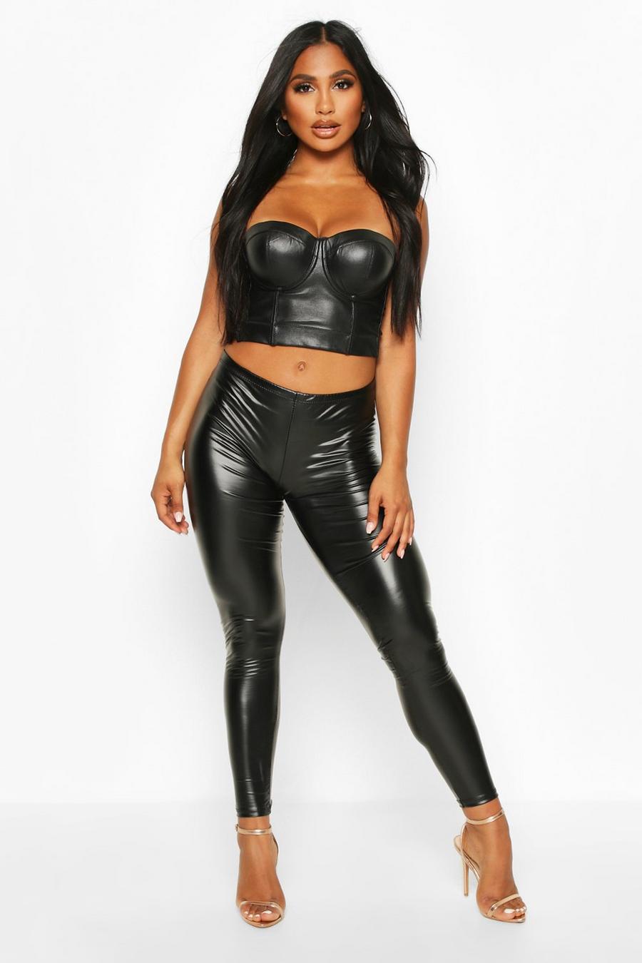 Faux Leather Mid Rise Leggings image number 1