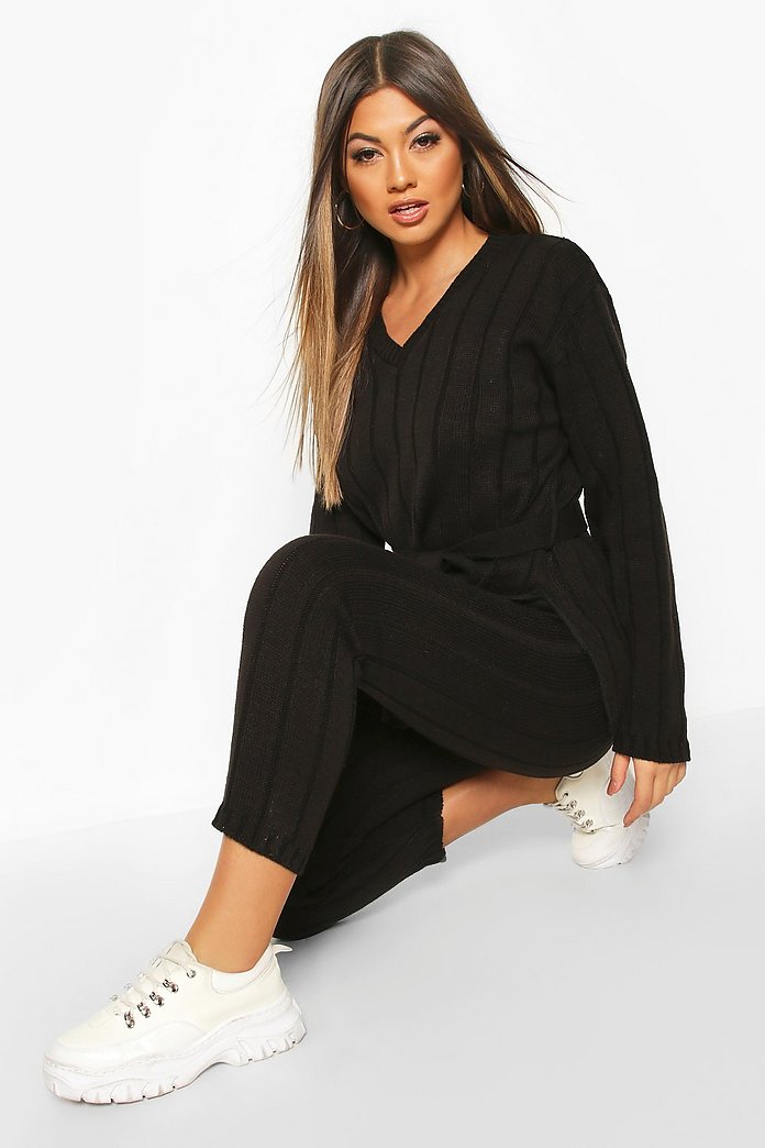 Belted Longline Jumper & Legging Lounge Set | boohoo Belted Longline Jumper & Legging Lounge Set | boohoo
