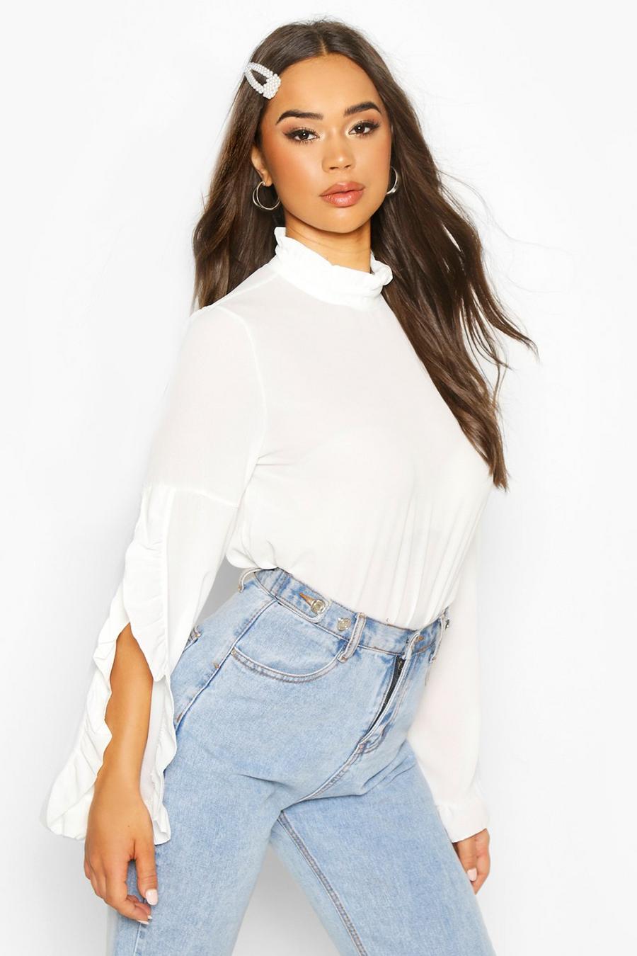 High Neck Ruffle Sleeve Top image number 1