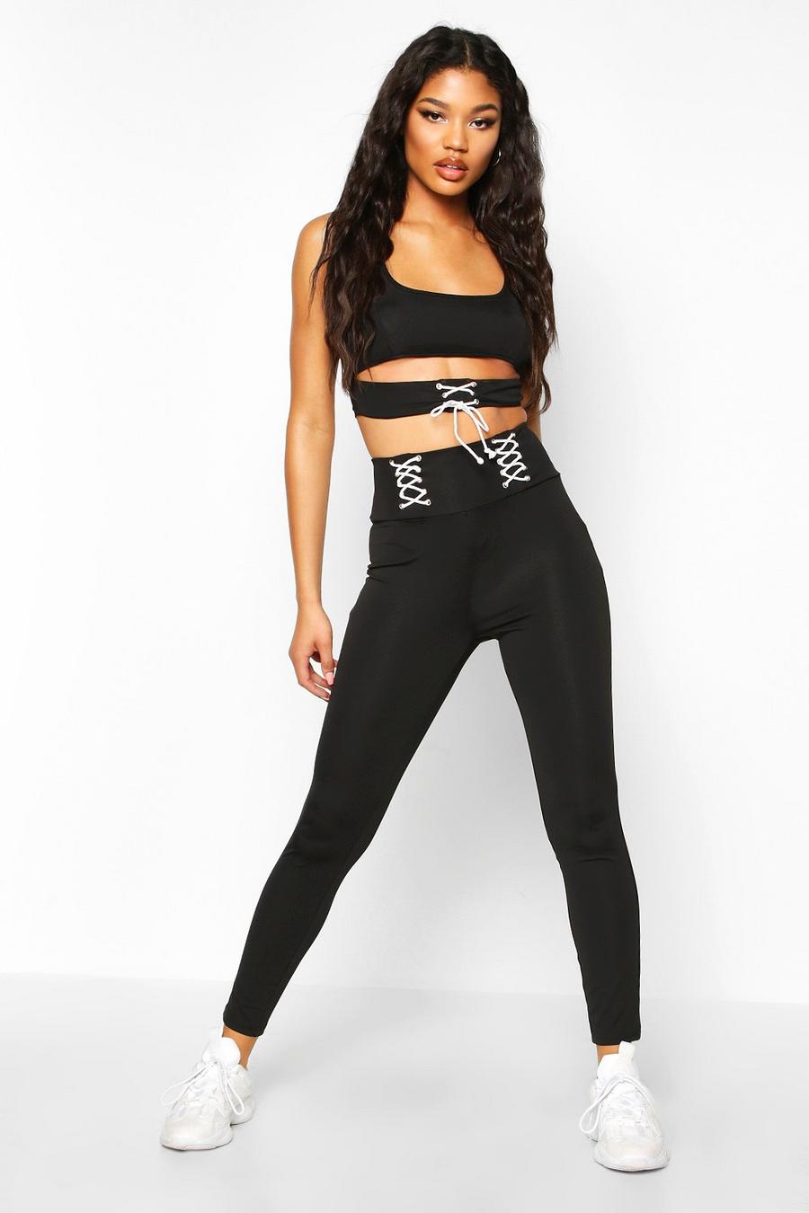 Fit Lace Up Waistband Gym Leggings image number 1
