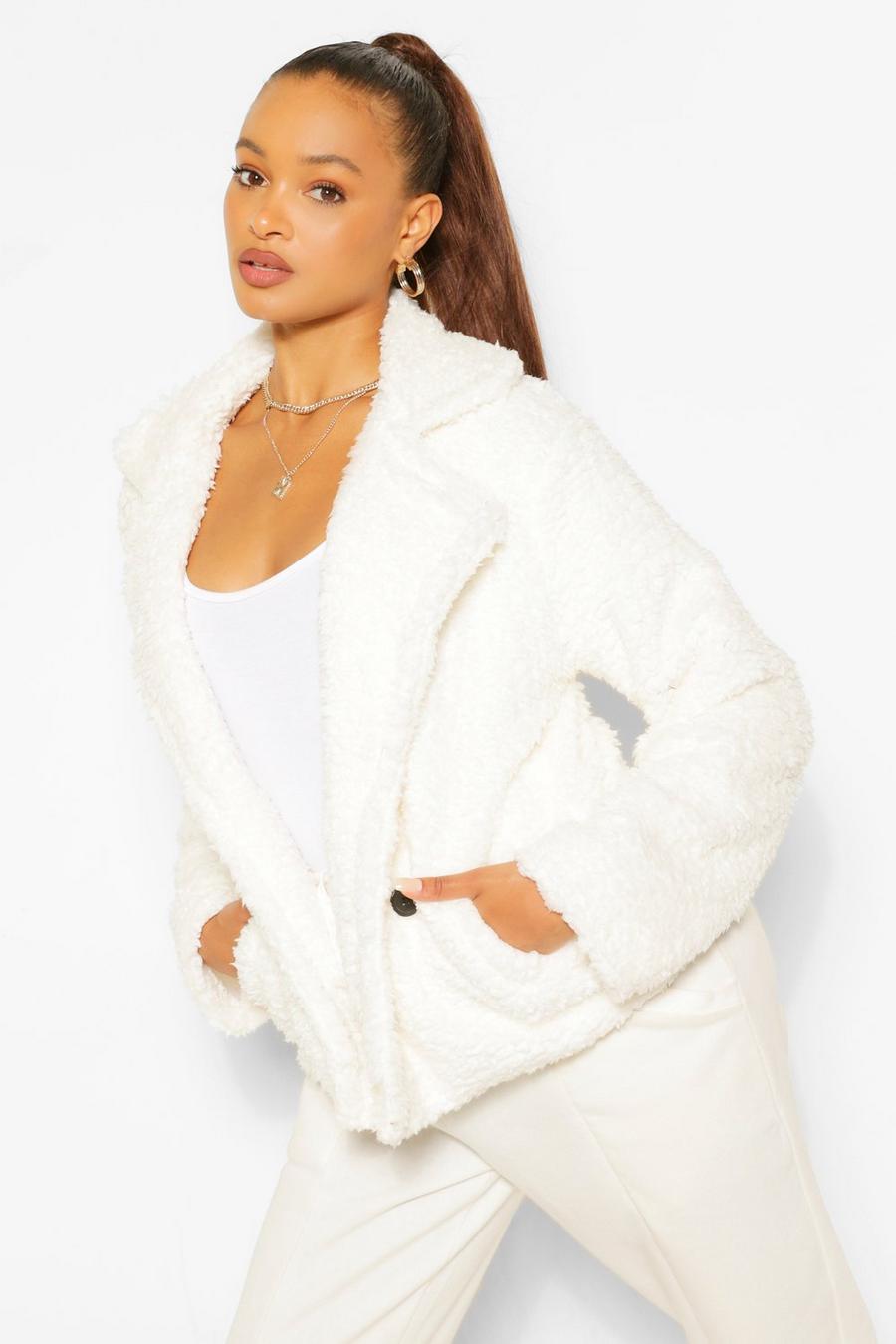 Cream Double Breasted Faux Fur Teddy Coat image number 1
