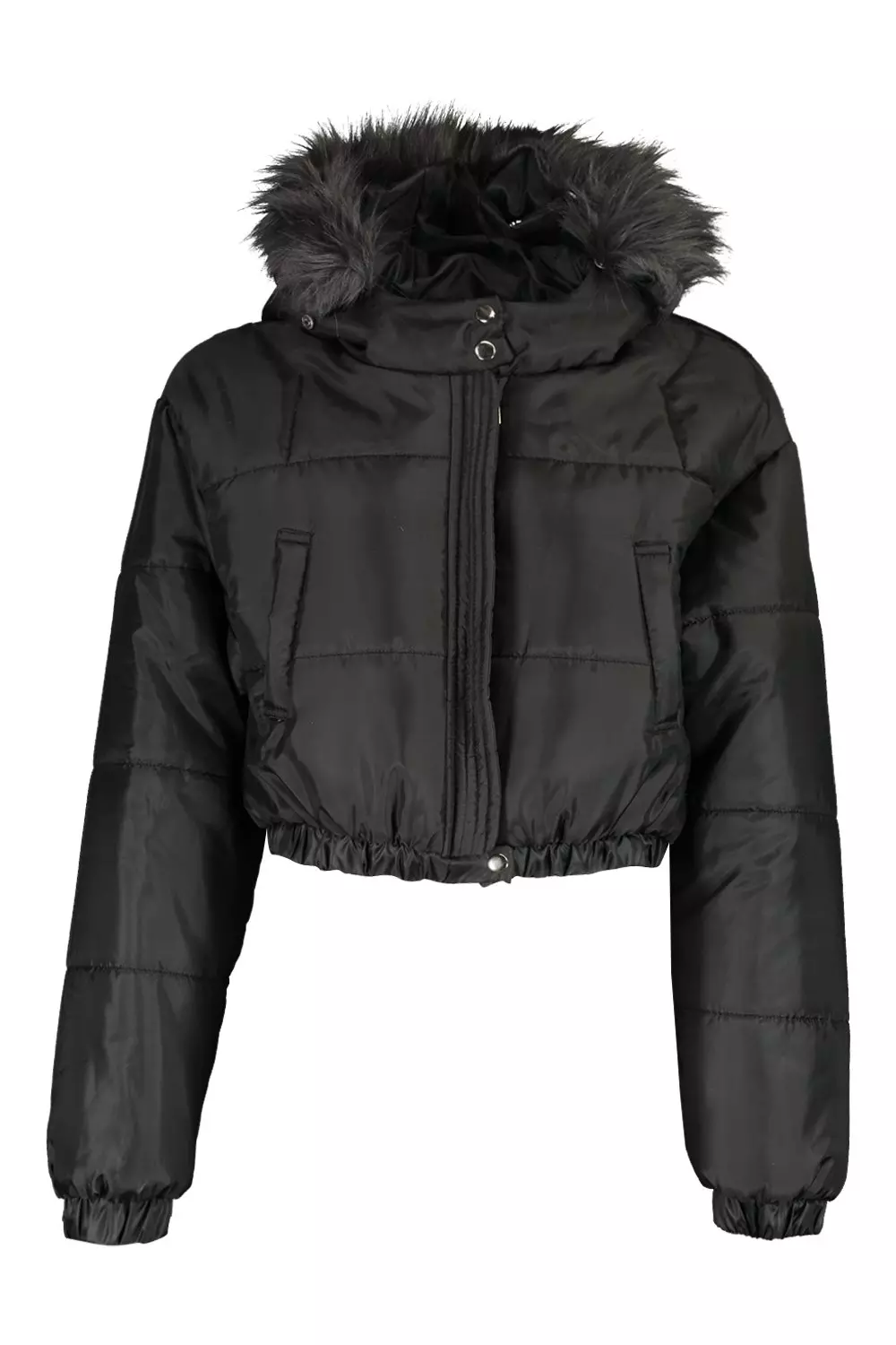 Faux fur trim crop puffer sales jacket