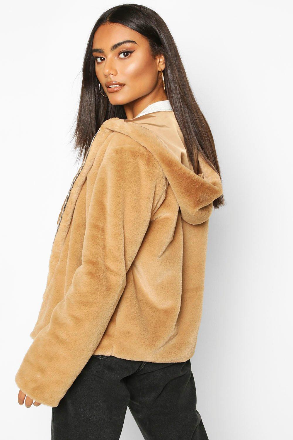 boohoo hooded faux fur coat