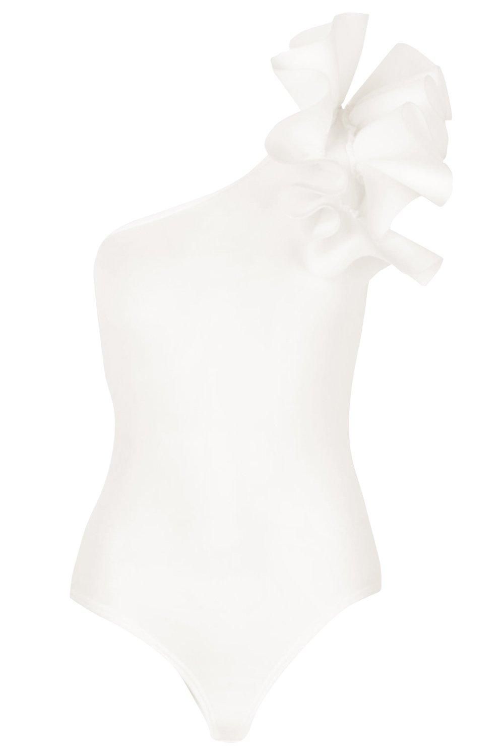 Ruffle Bodysuits, Inc White, One Shoulder & Slinky