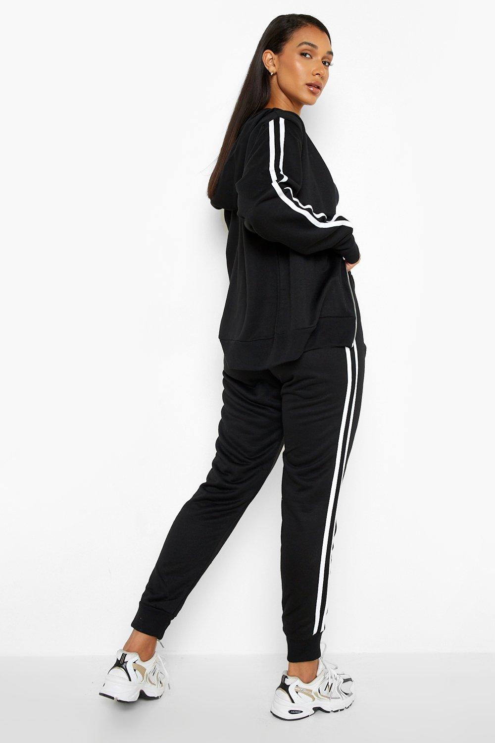 Zip Sports Stripe Joggers Tracksuit Set boohoo USA