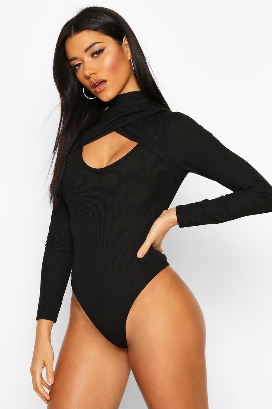Rib High Neck Cut Out Detail Bodysuit image number 1