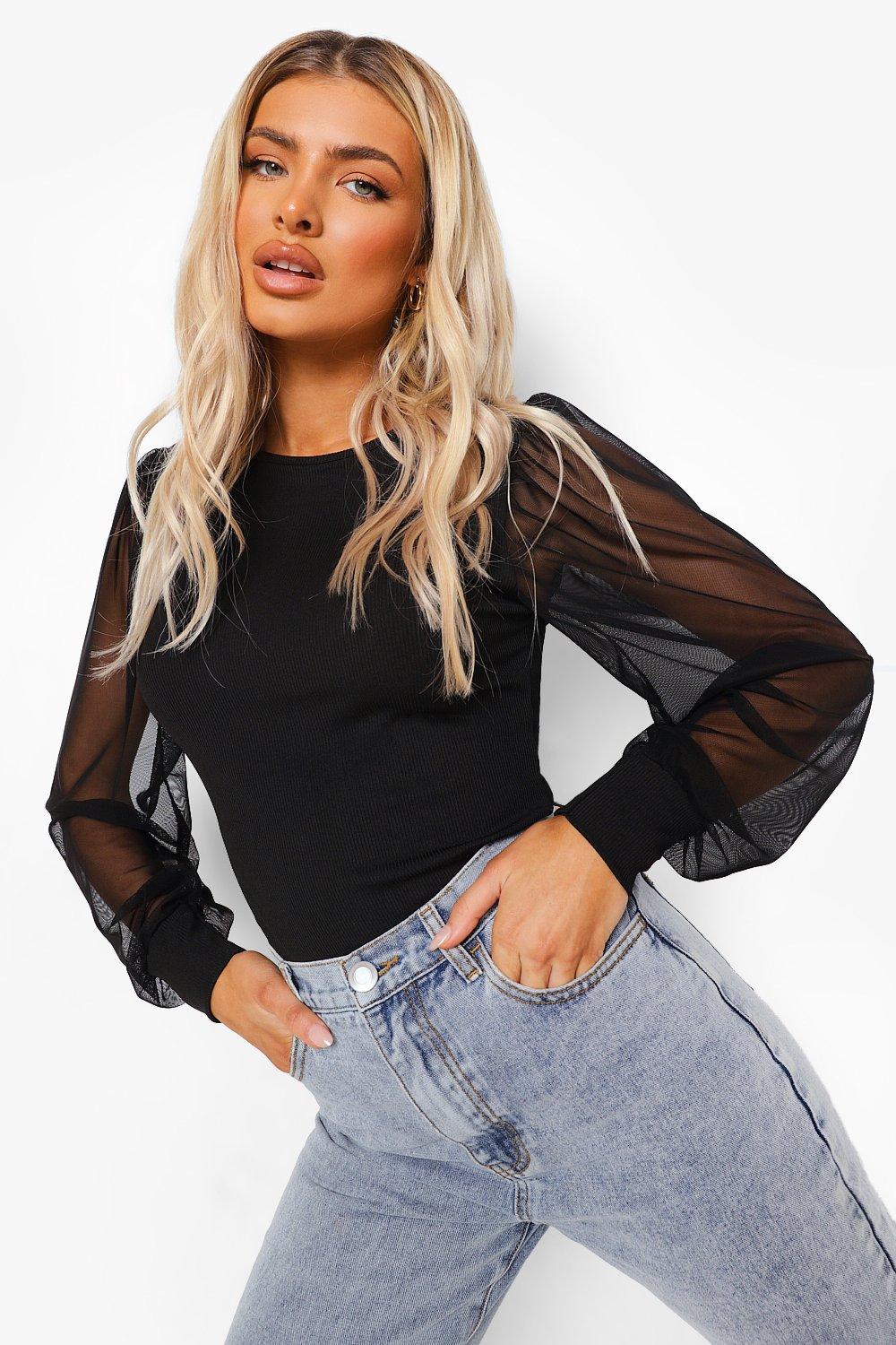 Black mesh sleeve blouse