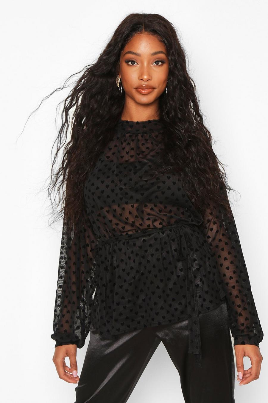 Heart Mesh High Neck Tunic Top image number 1