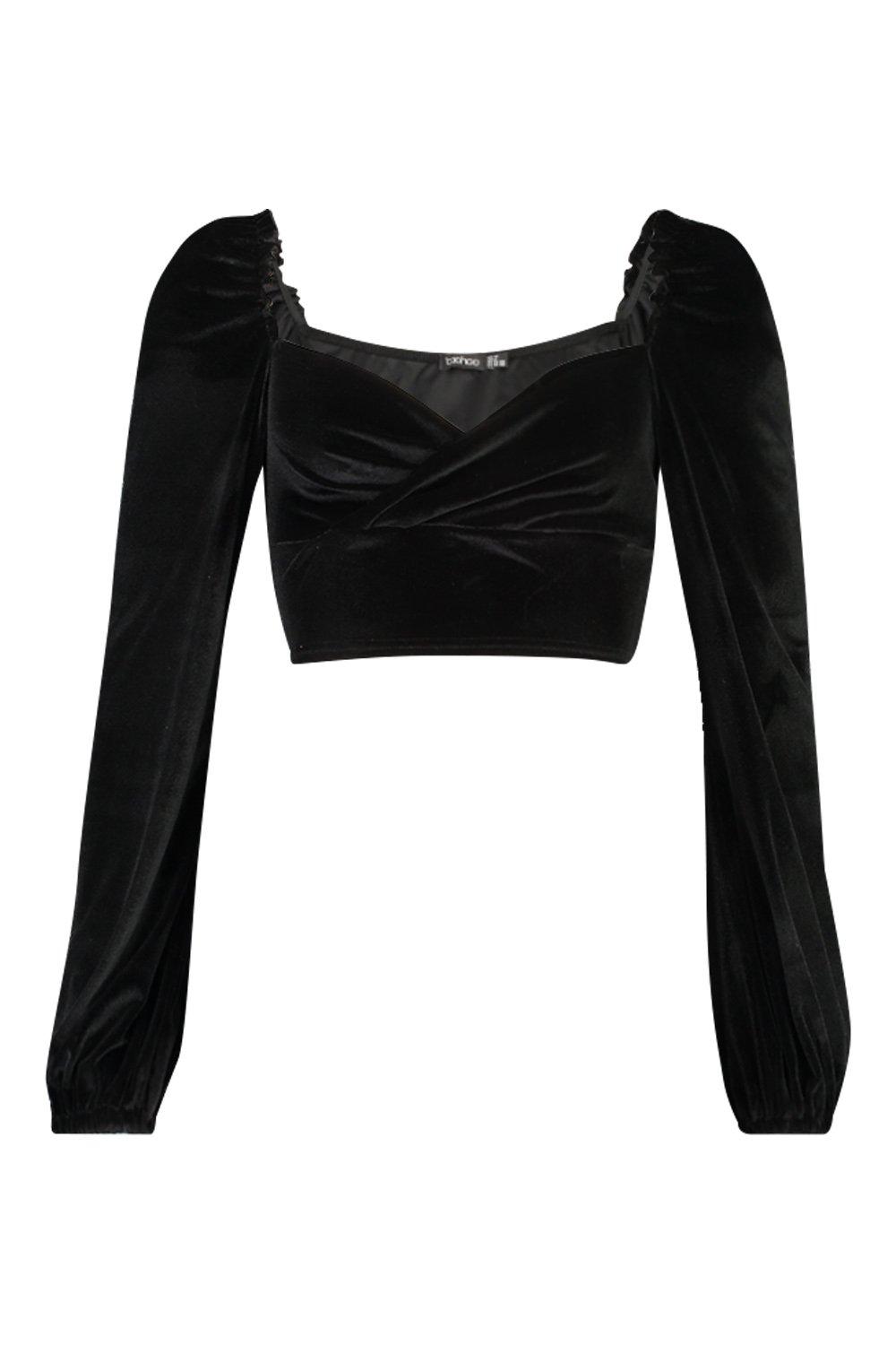 black velvet crop top long sleeve