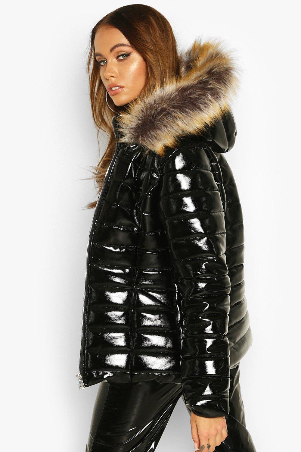 Boohoo high shine discount coat