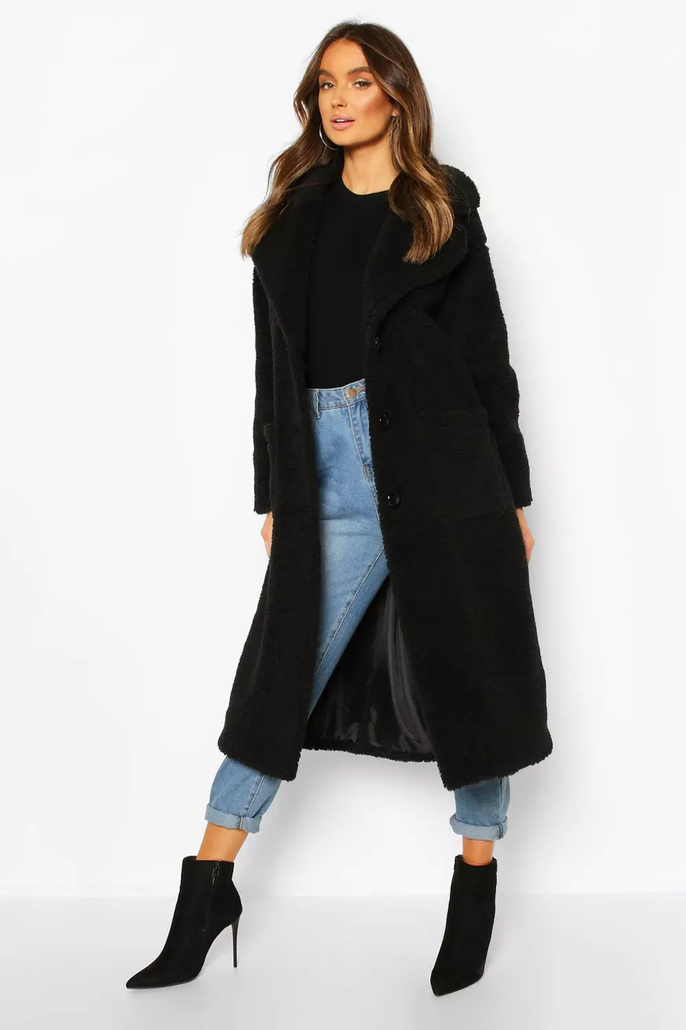 Black teddy store longline coat